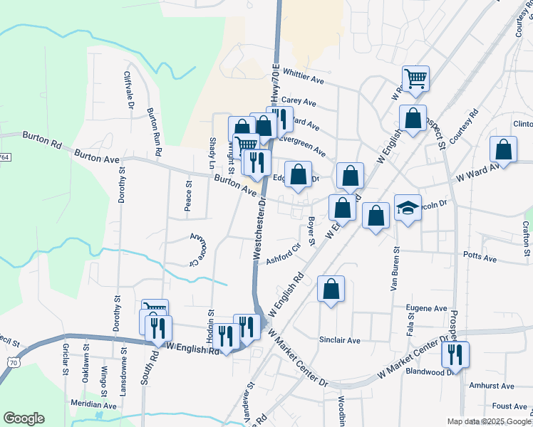 map of restaurants, bars, coffee shops, grocery stores, and more near 2409 Westchester Drive in High Point