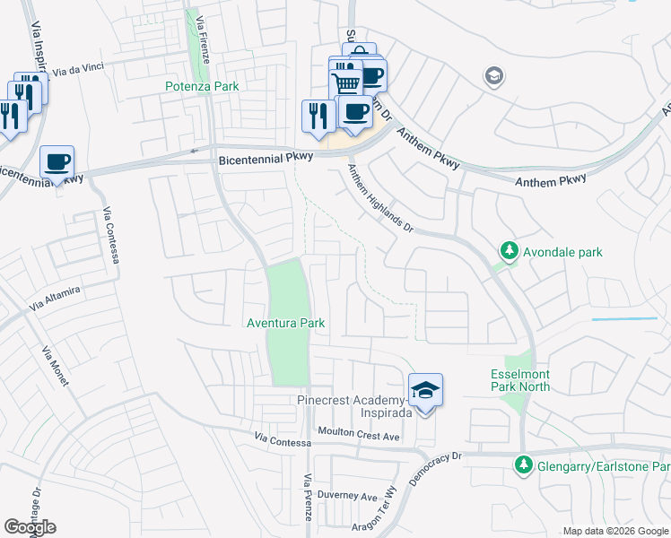 map of restaurants, bars, coffee shops, grocery stores, and more near 2505 Bankhurst Street in Henderson