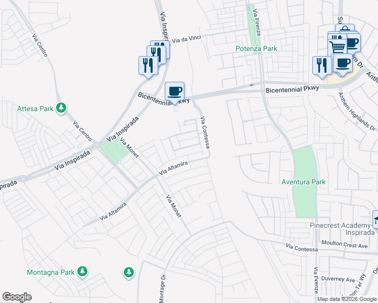 map of restaurants, bars, coffee shops, grocery stores, and more near 220 Vittoria Avenue in Henderson