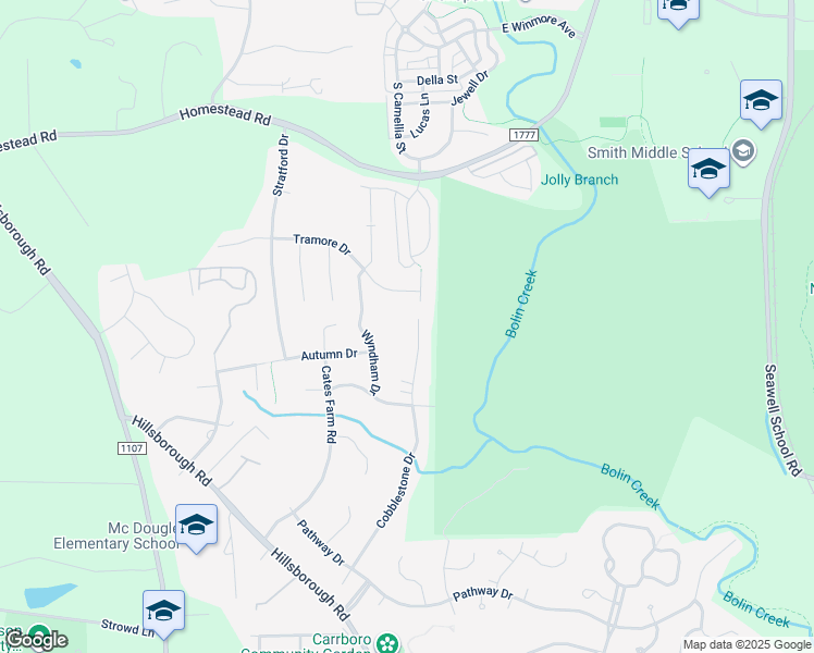 map of restaurants, bars, coffee shops, grocery stores, and more near 217 Cobblestone Drive in Chapel Hill