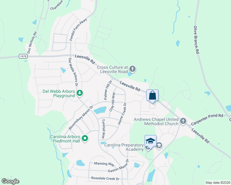 map of restaurants, bars, coffee shops, grocery stores, and more near 1410 Clay Hill Way in Durham