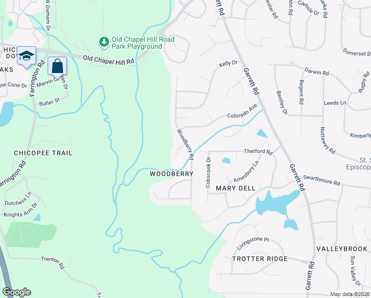 map of restaurants, bars, coffee shops, grocery stores, and more near 4106 Pavillion Place in Durham