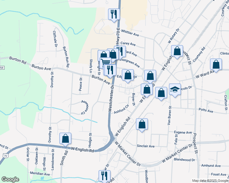 map of restaurants, bars, coffee shops, grocery stores, and more near 2409 Westchester Drive in High Point