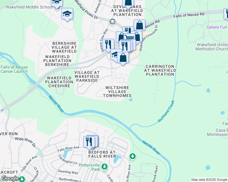 map of restaurants, bars, coffee shops, grocery stores, and more near 2618 Vega Court in Raleigh