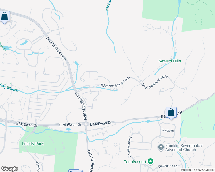 map of restaurants, bars, coffee shops, grocery stores, and more near Road of the Round Table in Franklin