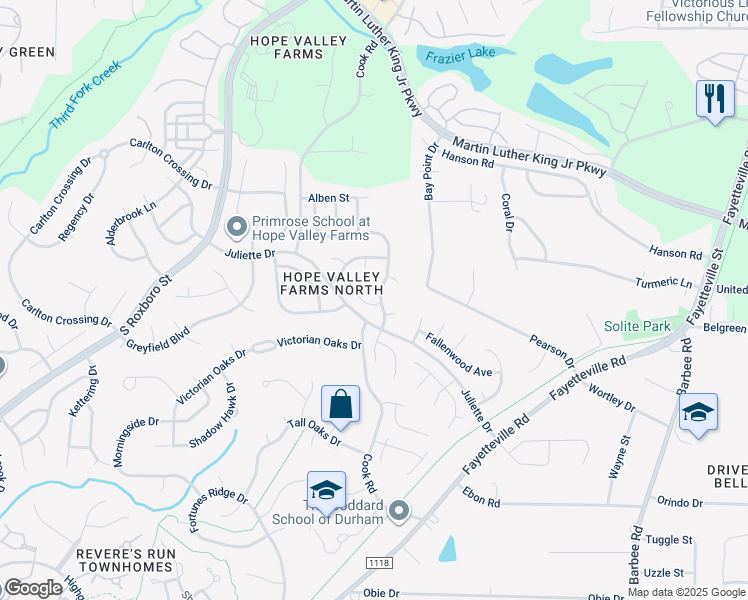 map of restaurants, bars, coffee shops, grocery stores, and more near 703 Spring Meadow Drive in Durham