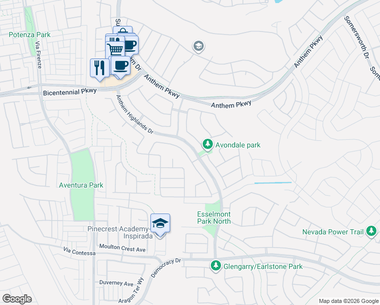 map of restaurants, bars, coffee shops, grocery stores, and more near 2427 Antrim Irish Drive in Henderson