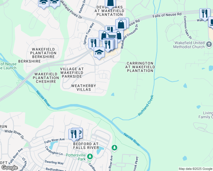 map of restaurants, bars, coffee shops, grocery stores, and more near 2640 Vega Court in Raleigh