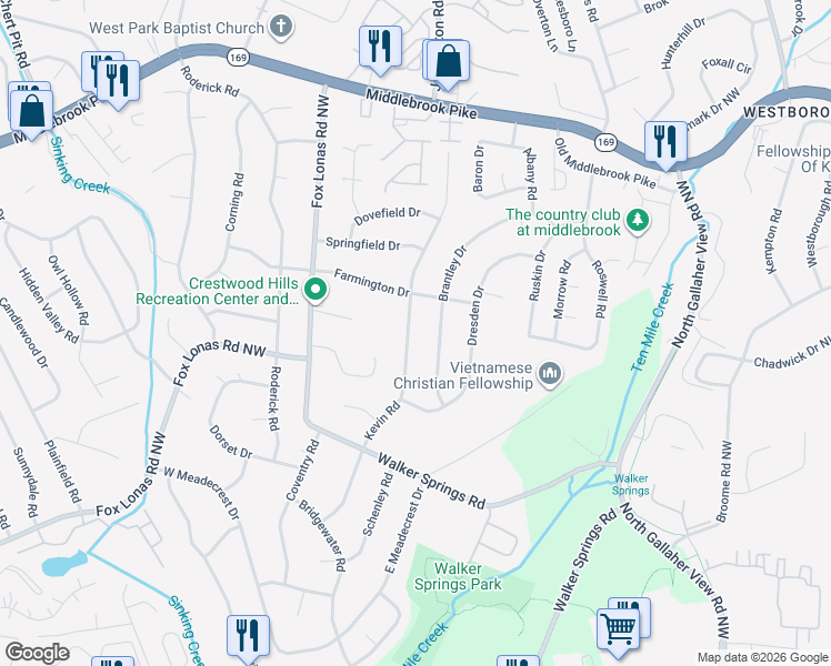 map of restaurants, bars, coffee shops, grocery stores, and more near 948 Kevin Road in Knoxville
