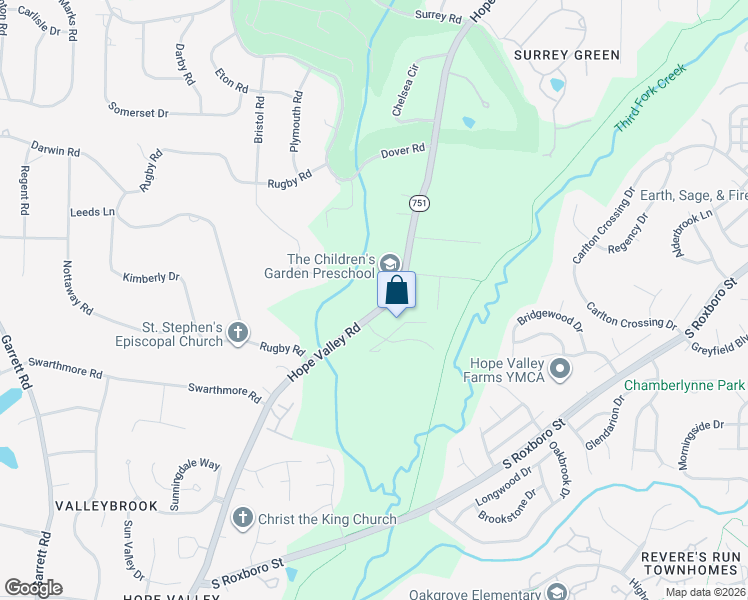 map of restaurants, bars, coffee shops, grocery stores, and more near 3934 Hope Valley Road in Durham