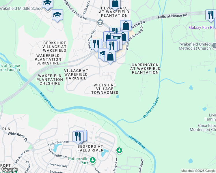 map of restaurants, bars, coffee shops, grocery stores, and more near 2618 Vega Court in Raleigh