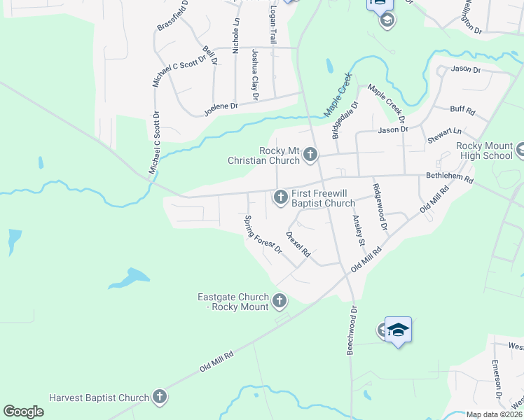 map of restaurants, bars, coffee shops, grocery stores, and more near 1921 Bethlehem Road in Rocky Mount