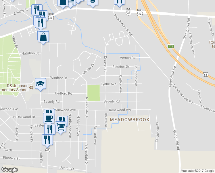 map of restaurants, bars, coffee shops, grocery stores, and more near 1801 Lynne Avenue in Rocky Mount