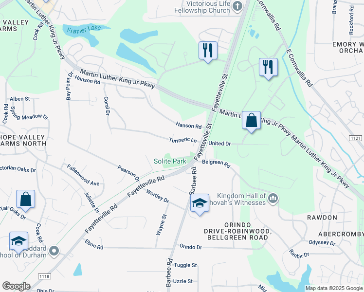 map of restaurants, bars, coffee shops, grocery stores, and more near 810 Turmeric Lane in Durham