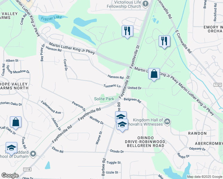 map of restaurants, bars, coffee shops, grocery stores, and more near 810 Turmeric Lane in Durham