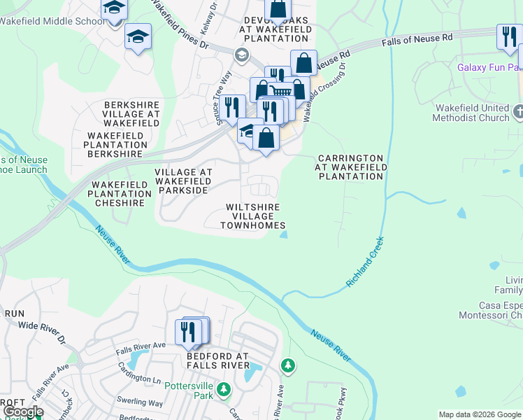 map of restaurants, bars, coffee shops, grocery stores, and more near 2618 Vega Court in Raleigh