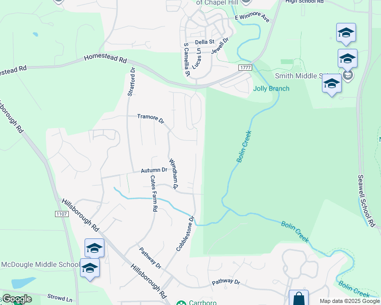 map of restaurants, bars, coffee shops, grocery stores, and more near 202 Colfax Drive in Chapel Hill