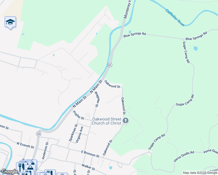 map of restaurants, bars, coffee shops, grocery stores, and more near 361 Oakwood Street in Sparta