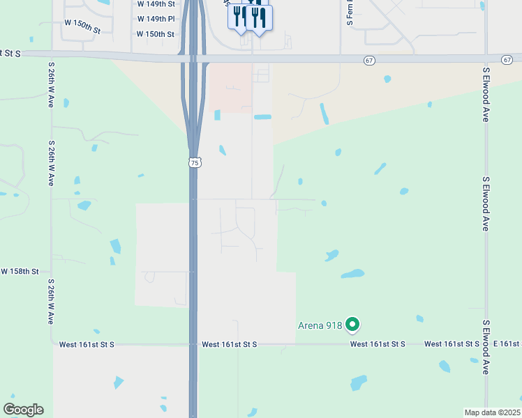 map of restaurants, bars, coffee shops, grocery stores, and more near 15601 South College Avenue in Glenpool