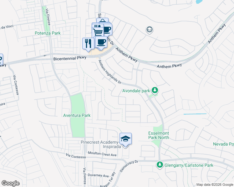 map of restaurants, bars, coffee shops, grocery stores, and more near 2429 Urrard Street in Henderson