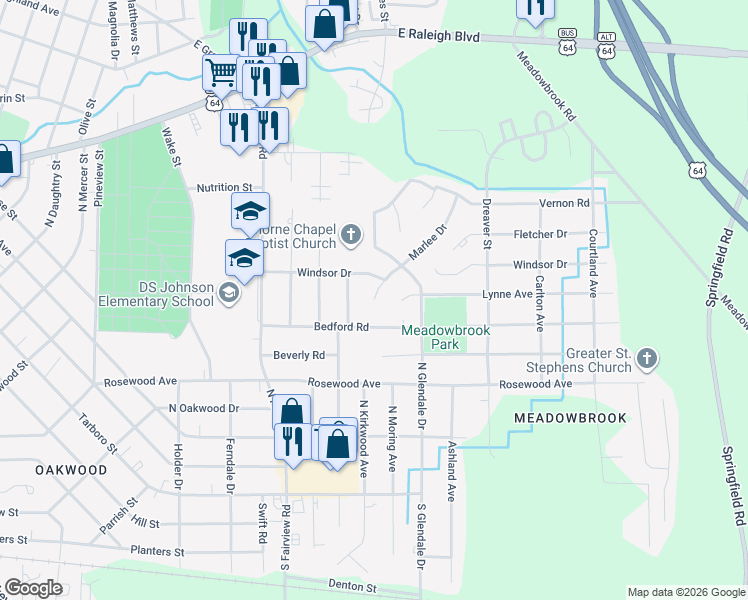 map of restaurants, bars, coffee shops, grocery stores, and more near 609 Marlee Dr in Rocky Mt