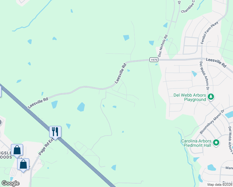 map of restaurants, bars, coffee shops, grocery stores, and more near 5116 Leesville Road in Durham