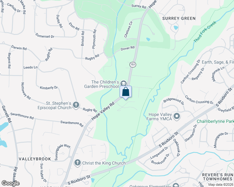 map of restaurants, bars, coffee shops, grocery stores, and more near 3934 Hope Valley Road in Durham
