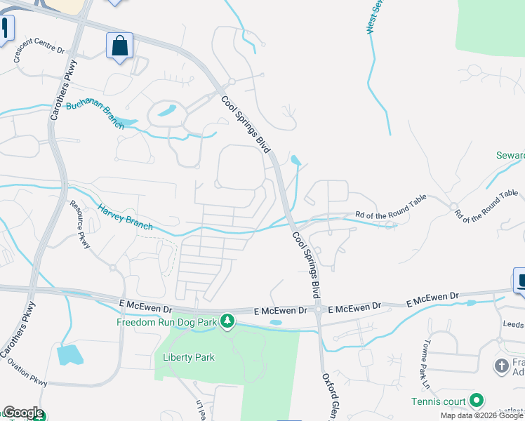 map of restaurants, bars, coffee shops, grocery stores, and more near 520 Eden Park Drive in Franklin