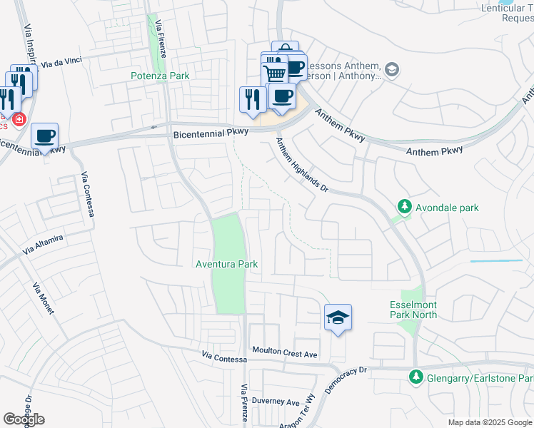 map of restaurants, bars, coffee shops, grocery stores, and more near 2505 Bankhurst Street in Henderson