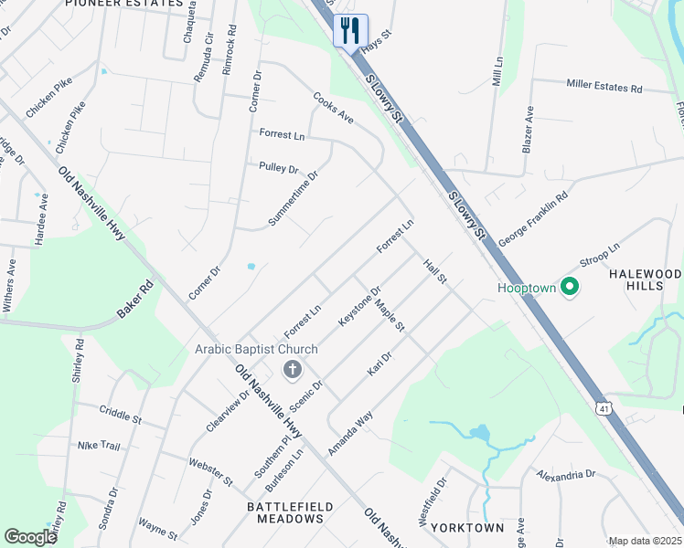 map of restaurants, bars, coffee shops, grocery stores, and more near 6671 Forrest Lane in Murfreesboro