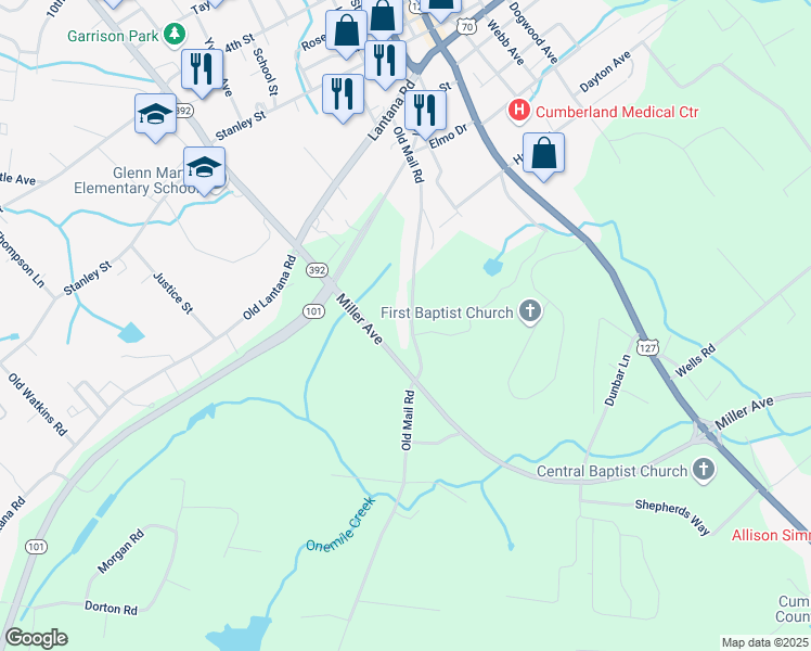 map of restaurants, bars, coffee shops, grocery stores, and more near 486 Old Mail Road in Crossville
