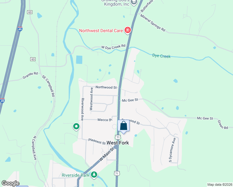 map of restaurants, bars, coffee shops, grocery stores, and more near 18 Centerwood Street in West Fork
