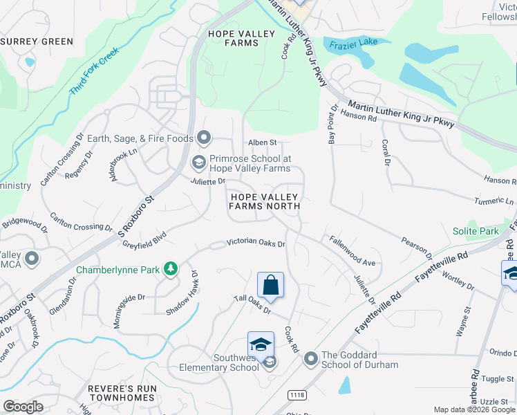 map of restaurants, bars, coffee shops, grocery stores, and more near 508 Ashford Lane in Durham