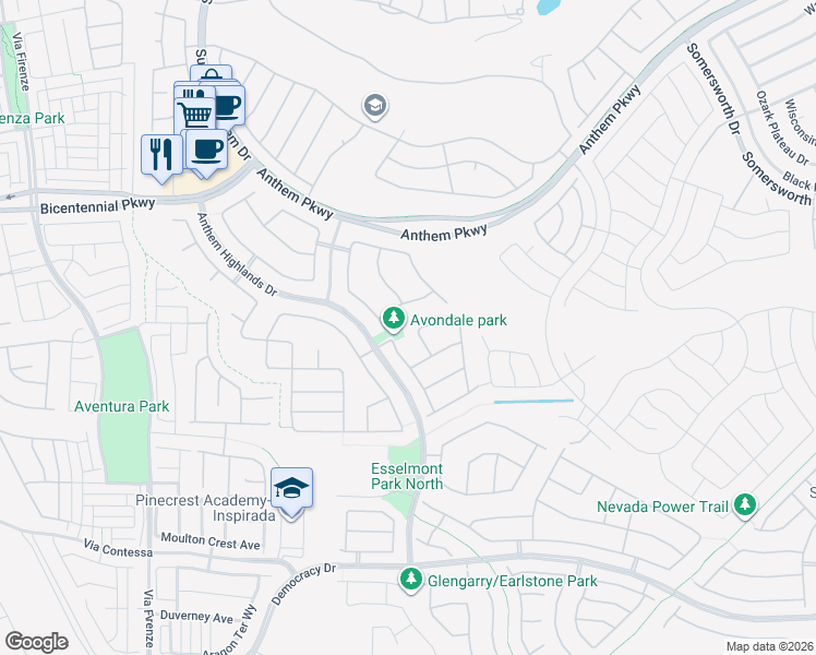 map of restaurants, bars, coffee shops, grocery stores, and more near 2437 Craigie Castle Street in Henderson