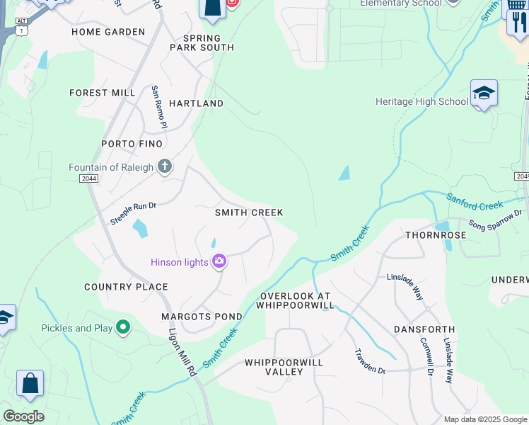 map of restaurants, bars, coffee shops, grocery stores, and more near 9520 White Carriage Drive in Wake Forest