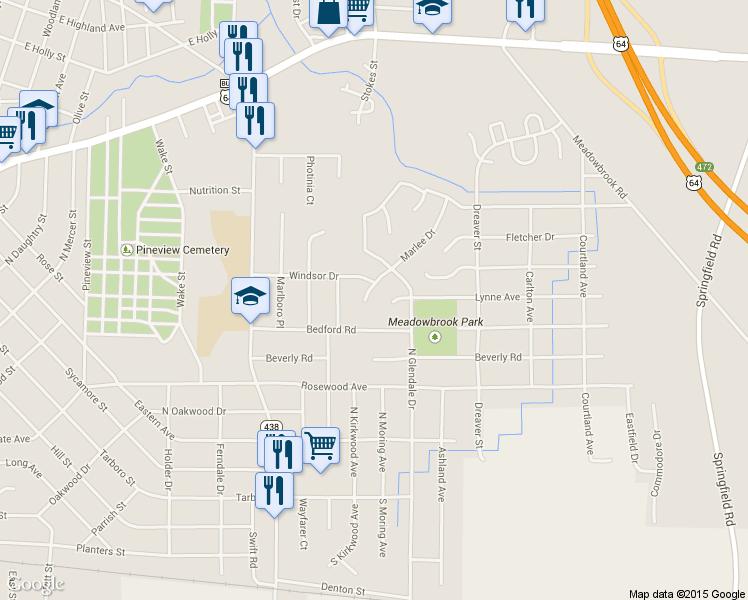 map of restaurants, bars, coffee shops, grocery stores, and more near 609 Marlee Drive in Rocky Mount