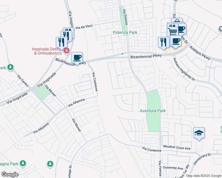 map of restaurants, bars, coffee shops, grocery stores, and more near 2489 Cingoli Street in Henderson