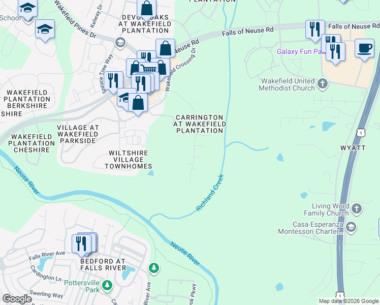 map of restaurants, bars, coffee shops, grocery stores, and more near 3208 Queensland Rd in Raleigh