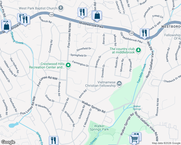 map of restaurants, bars, coffee shops, grocery stores, and more near 948 Kevin Road in Knoxville