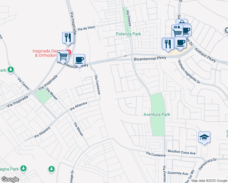 map of restaurants, bars, coffee shops, grocery stores, and more near 2489 Cingoli Street in Henderson