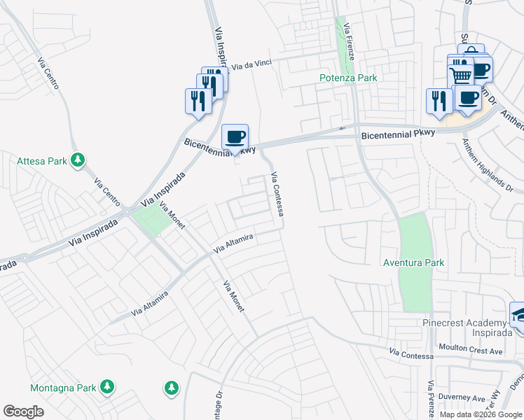 map of restaurants, bars, coffee shops, grocery stores, and more near 220 Vittoria Avenue in Henderson