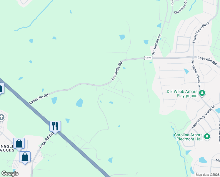 map of restaurants, bars, coffee shops, grocery stores, and more near 5116 Leesville Road in Durham