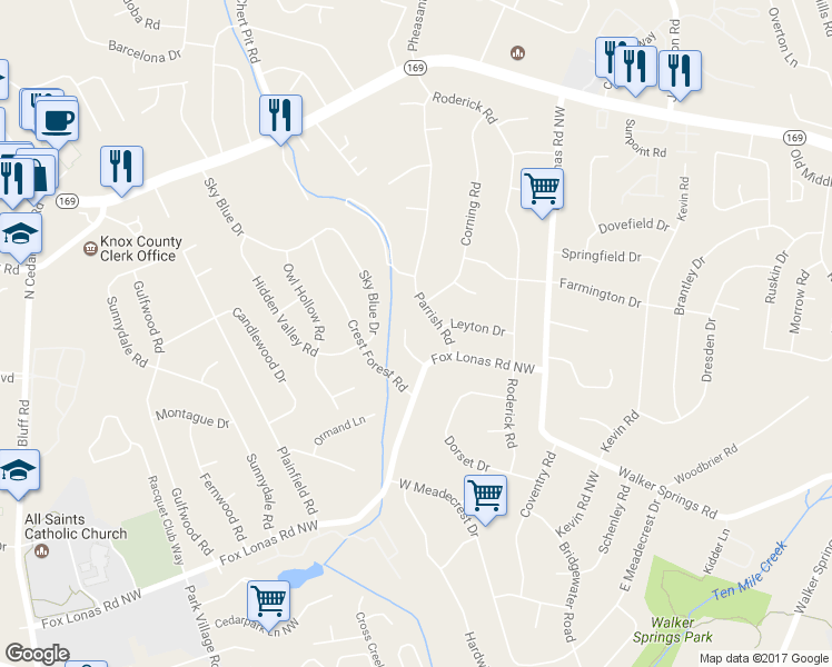 map of restaurants, bars, coffee shops, grocery stores, and more near 912 Danville Circle in Knoxville