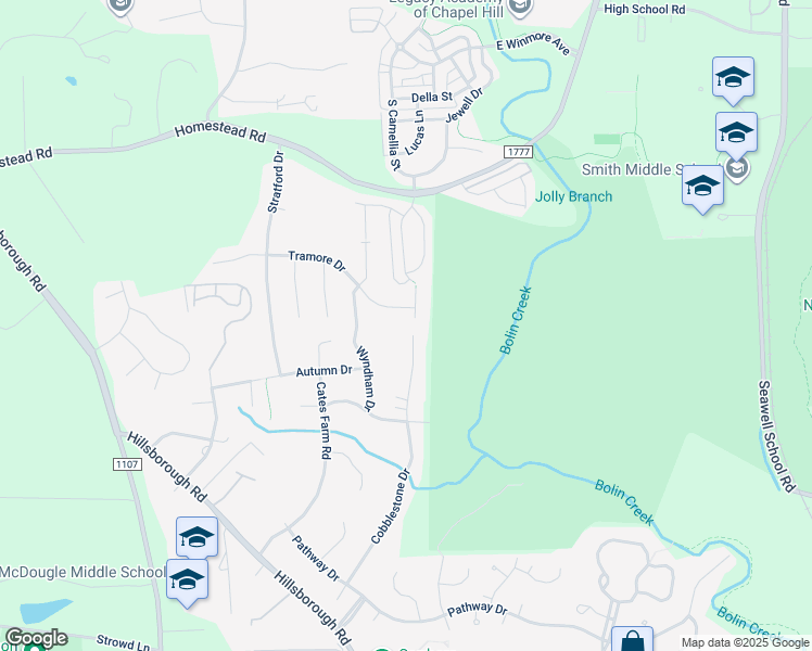map of restaurants, bars, coffee shops, grocery stores, and more near 202 Colfax Drive in Chapel Hill