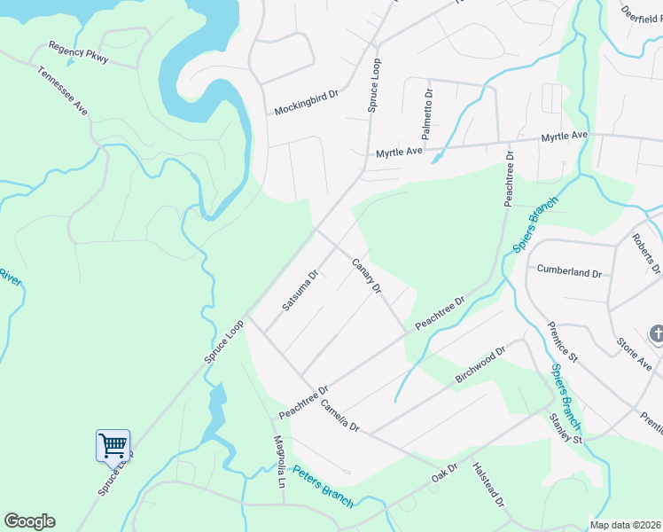 map of restaurants, bars, coffee shops, grocery stores, and more near 65 Satsuma Drive in Crossville