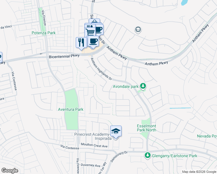 map of restaurants, bars, coffee shops, grocery stores, and more near 2429 Urrard Street in Henderson