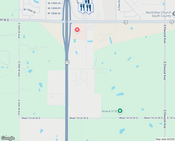 map of restaurants, bars, coffee shops, grocery stores, and more near 15601 South College Avenue in Glenpool