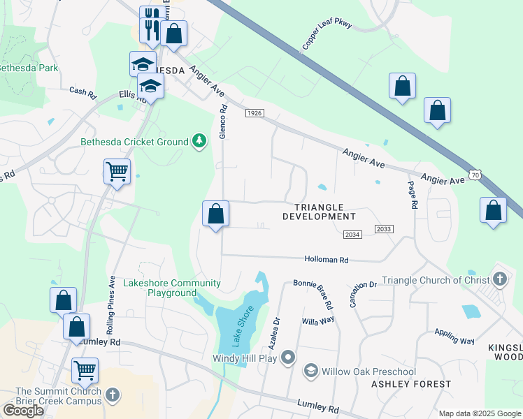 map of restaurants, bars, coffee shops, grocery stores, and more near 4408 Cottendale Drive in Durham