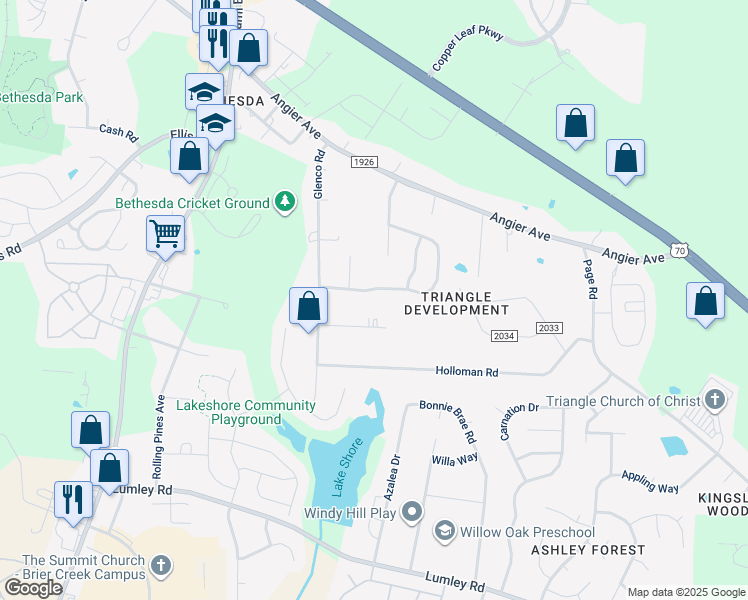 map of restaurants, bars, coffee shops, grocery stores, and more near 4408 Cottendale Drive in Durham