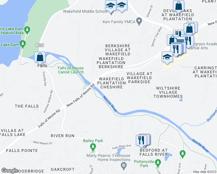 map of restaurants, bars, coffee shops, grocery stores, and more near 12537 Waterlow Park Lane in Raleigh